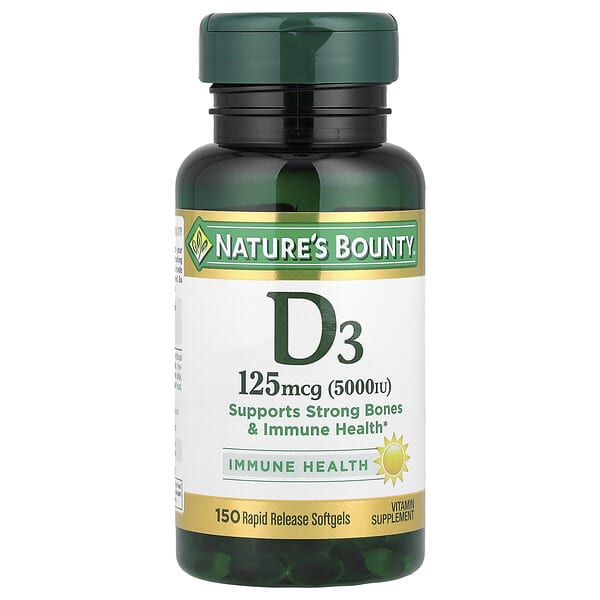 Nature's Bounty, Vitamin D3, 125 mcg (5,000 IU), 150 Rapid Release Softgels