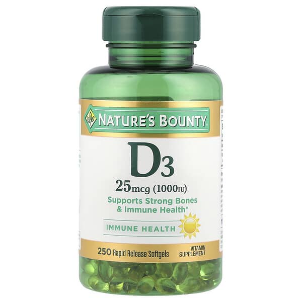 Nature's Bounty, Vitamin D3, 25 mcg (1,000 IU), 250 Rapid Release Softgels