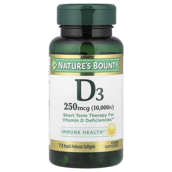 Nature's Bounty, Vitamin D3, 250 mcg (10,000 IU), 72 Rapid Release Softgels