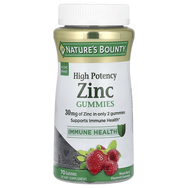 Nature's Bounty, Zinc Gummies, High Potency, Mixed Berry, 70 Gummies (15 mg Per Gummy)