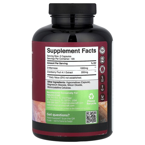 Alternative view of Nature's Craft, D-Mannose & Cranberry, 240 Capsules
