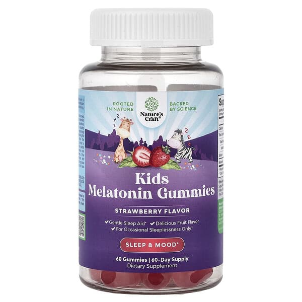 Nature's Craft, Kids Melatonin Gummies, Strawberry, 60 Gummies