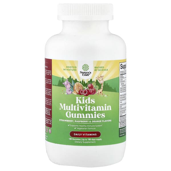 Nature's Craft, Kids Multivitamin Gummies, Strawberry , Raspberry & Orange, 180 Gummies
