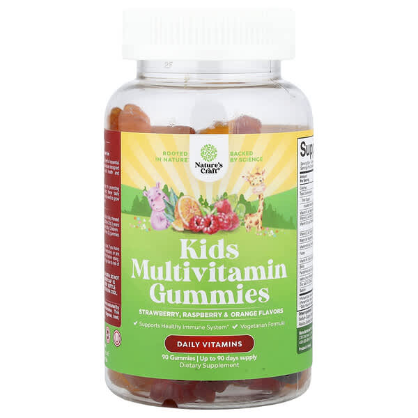 Nature's Craft, Kids Multivitamin Gummies, Strawberry, Raspberry & Orange, 90 Gummies