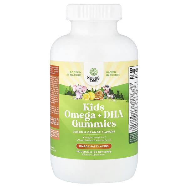 Nature's Craft, Kids Omega + DHA Gummies, Lemon & Orange, 180 Gummies