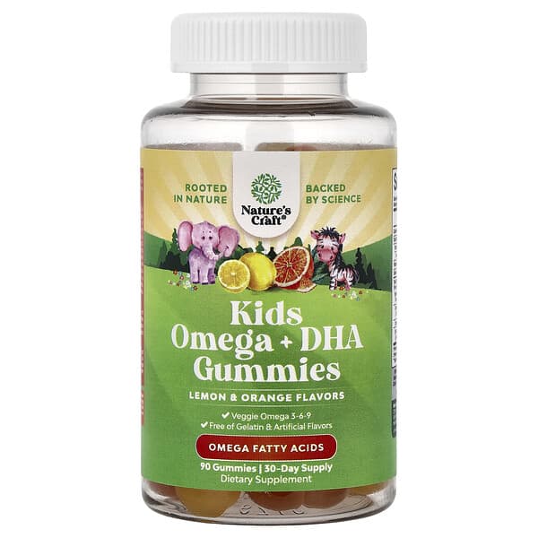 Nature's Craft, Kids Omega + DHA Gummies, Lemon & Orange, 90 Gummies