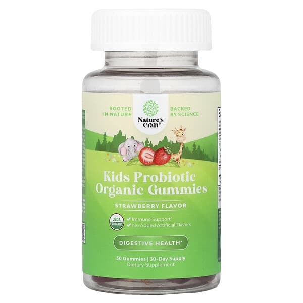 Nature's Craft, Kids Probiotic Organic Gummies, Strawberry, 30 Gummies (8.33 mg per Gummy)