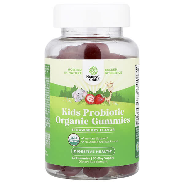 Nature's Craft, Kids Probiotic Organic Gummies, Strawberry, 60 Gummies