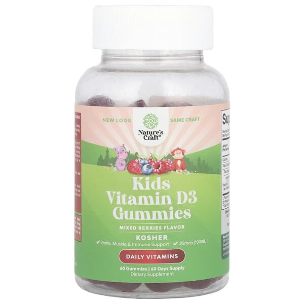Nature's Craft, Kids Vitamin D3 Gummies, Mixed Berries, 25 mcg (1,000 IU), 60 Gummies