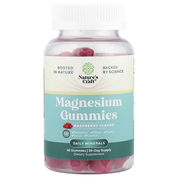 Nature's Craft, Magnesium Gummies, Raspberry, Sugar Free, 60 Gummies