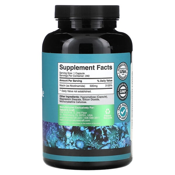 Alternative view of Nature's Craft, Nicotinamide, Daily Vitamins, 500 mg, 240 Capsules