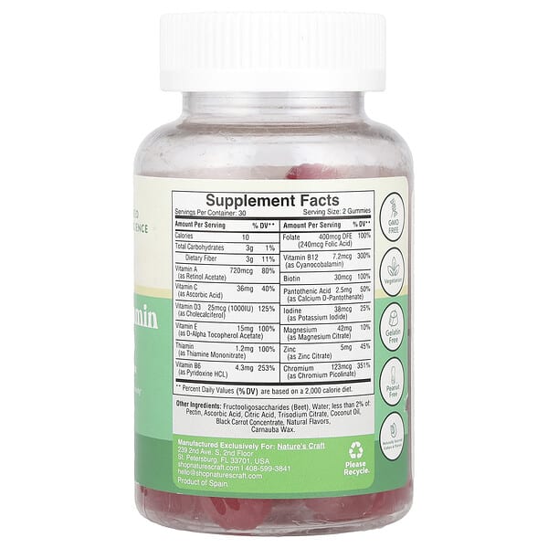 Alternative view of Nature's Craft, Teen Multivitamin Gummies, Sugar Free, Raspberry , 60 Gummies