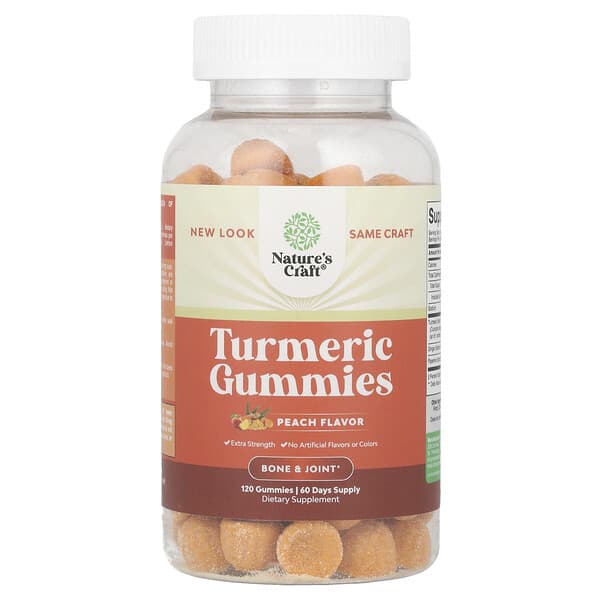 Nature's Craft, Turmeric Gummies, Peach, 120 Gummies