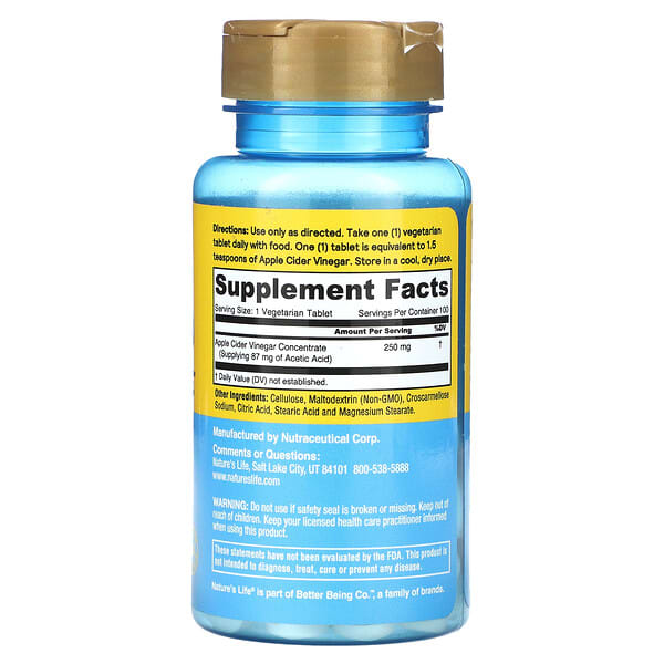 Alternative view of Nature's Life, Apple Cider Vinegar, 250 mg, 100 Tablets