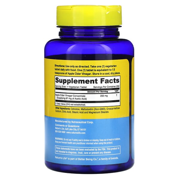 Alternative view of Nature's Life, Apple Cider Vinegar, 250 mg, 250 Tablets