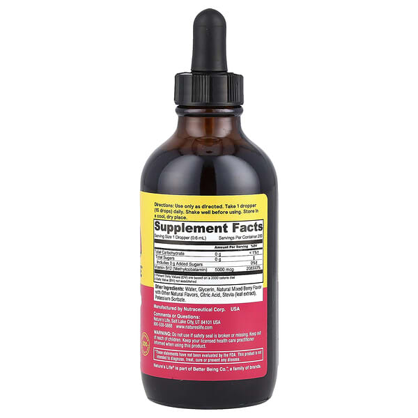 Alternative view of Nature's Life, B-12 Drops, Mixed Berry, 5,000 mcg, 4 fl oz (120 ml)