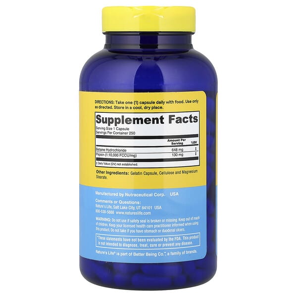 Alternative view of Nature's Life, Betaine HCl, 648 mg, 250 Capsules