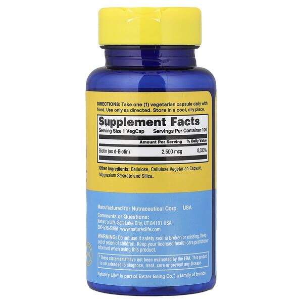 Alternative view of Nature's Life, Energizing Biotin, 2,500 mcg, 100 Vegcaps