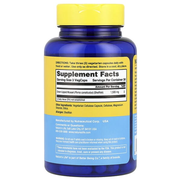 Alternative view of Nature's Life, Green Lipped Mussel, 90 Capsules (500 mg per Capsule)