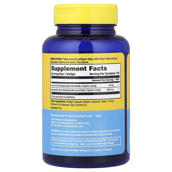 Nature's Life, Lutein, 100 Softgels 2 Nature's Life, Lutein, 100 Softgels - Ảnh 2