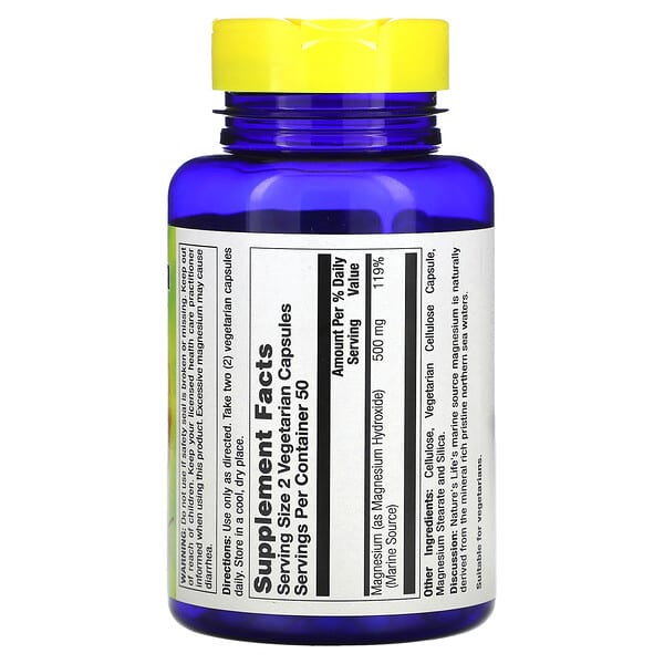 Alternative view of Nature's Life, Marine Magnesium, 100 Vegetarian Capsules (250 mg per Capsule)