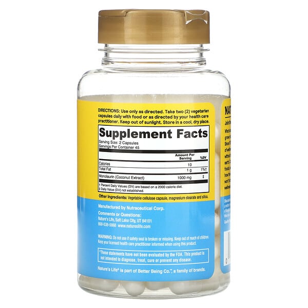 Alternative view of Nature's Life, Nourishing Monolaurin, 90 Capsules (500 mg per Capsule)