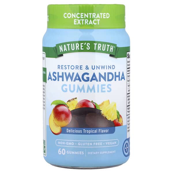 Nature's Truth, Ashwagandha Gummies, Delicious Tropical, 60 Gummies (16.67 mg per Gummy)