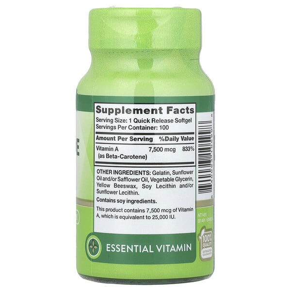 Alternative view of Nature's Truth, Beta Carotene, 7,500 mcg (25,000 IU), 100 Quick Release Softgels