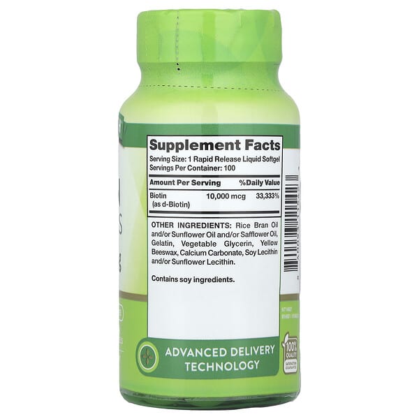 Alternative view of Nature's Truth, Biotin, 10,000 mcg, 100 Rapid Release Liquid Softgels