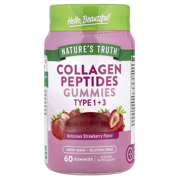 Nature's Truth, Collagen Peptides Gummies, Type 1 + 3, Delicious Strawberry, 60 Gummies