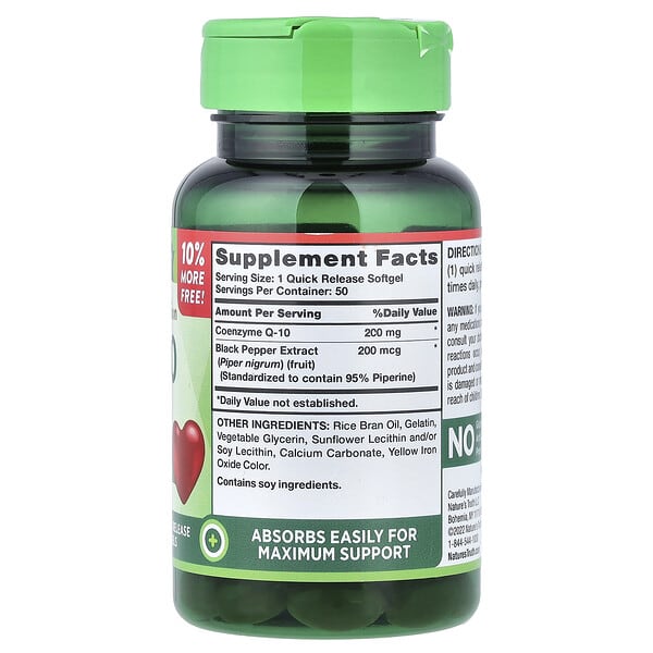 Alternative view of Nature's Truth, CoQ-10 plus Black Pepper Extract, Enhanced Absorption, 200 mg, 50 Quick Release Softgels