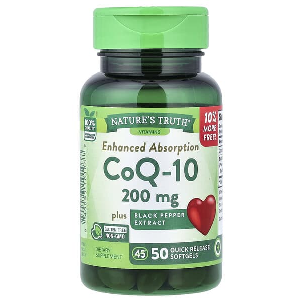 Nature's Truth, CoQ-10 plus Black Pepper Extract, Enhanced Absorption, 200 mg, 50 Quick Release Softgels