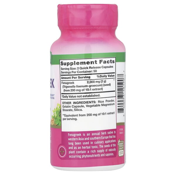 Alternative view of Nature's Truth, Fenugreek, 100 Quick Release Capsules (1,000 mg per Capsule)