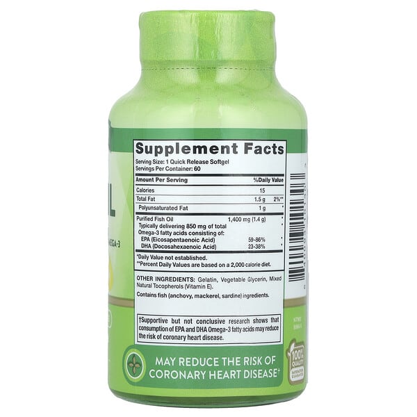 Alternative view of Nature's Truth, Fish Oil, Triple Strength, 1,400 mg, 60 Quick Release Softgels