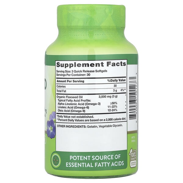 Alternative view of Nature's Truth, Flaxseed Oil, Cold Pressed, 90 Quick Release Softgels (1,000 mg per Softgel)