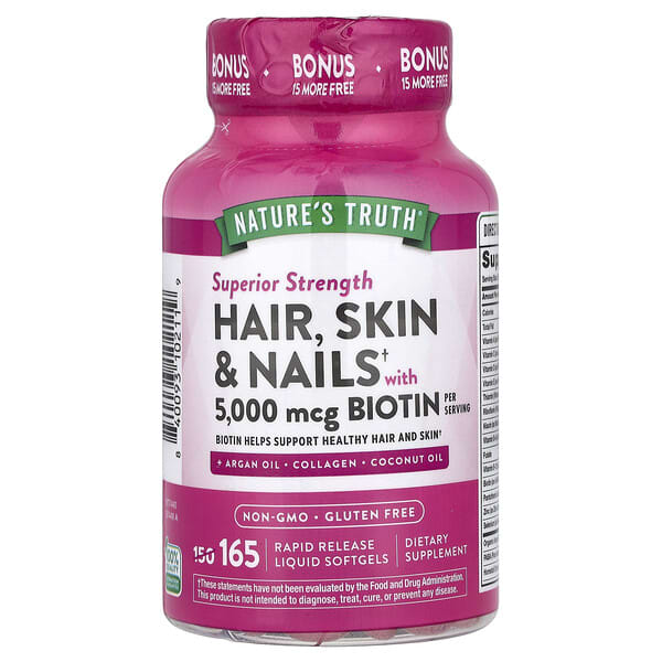 Nature's Truth, Hair, Skin & Nails with Biotin, Superior Strength, 165 Rapid Release Liquid Softgels