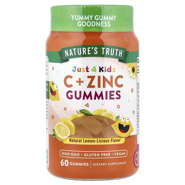Nature's Truth, Just 4 Kids, Vitamin C + Zinc Gummies, Natural Lemon-Licious, 60 Gummies