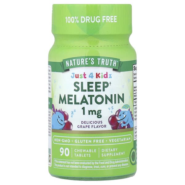 Nature's Truth, Just 4 Kidz, Sleep Melatonin, Delicious Grape, 1 mg, 90 Chewable Tablets