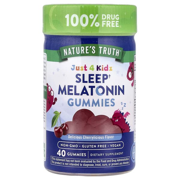 Nature's Truth, Just 4 Kidz, Sleep Melatonin Gummies, Delicious Cherrylicious, 40 Gummies (1 g per Gummy)