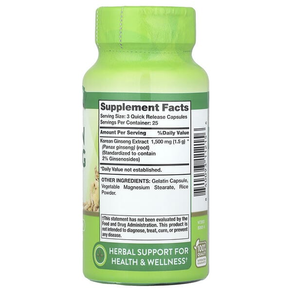 Alternative view of Nature's Truth, Korean Ginseng, 75 Quick Release Capsules (500 mg per Capsule)