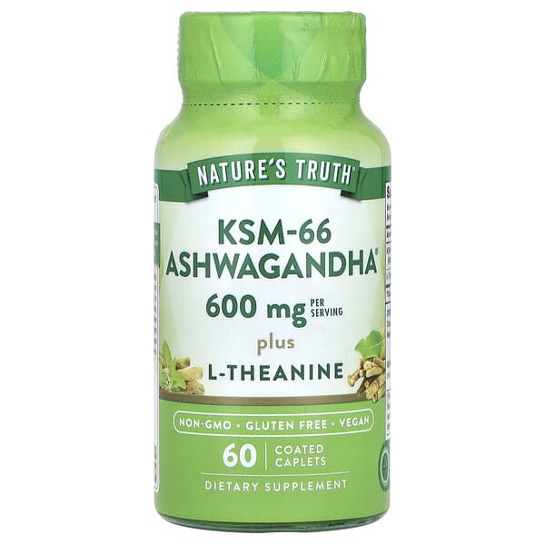 Nature's Truth, KSM-66 Ashwagandha Plus L-Theanine, 60 Coated Caplets