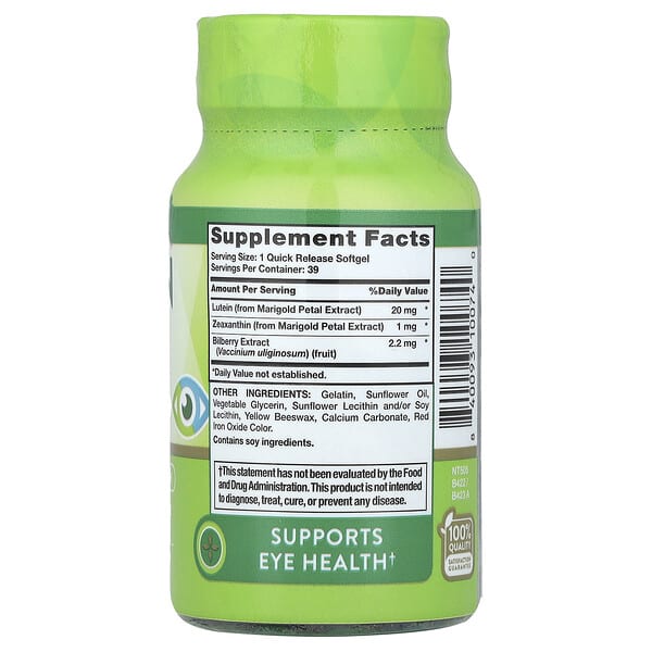 Alternative view of Nature's Truth, Lutein plus Zeaxanthin & Bilberry, 39 Quick Release Softgels