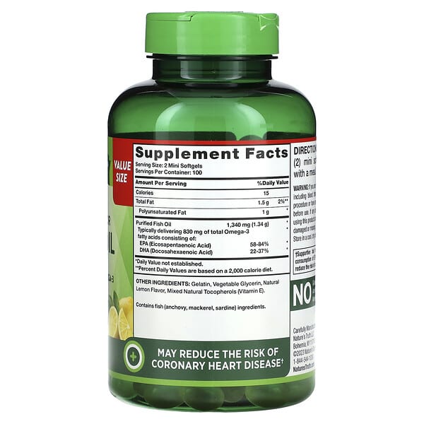 Alternative view of Nature's Truth, Mini Fish Oil, Premium Strength, Natural Lemon, 200 Mini Softgels (670 mg per Softgel)