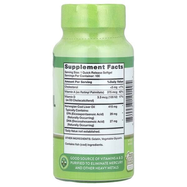 Alternative view of Nature's Truth, Norwegian Cod Liver Oil with EPA & DHA, 100 Quick Release Softgels