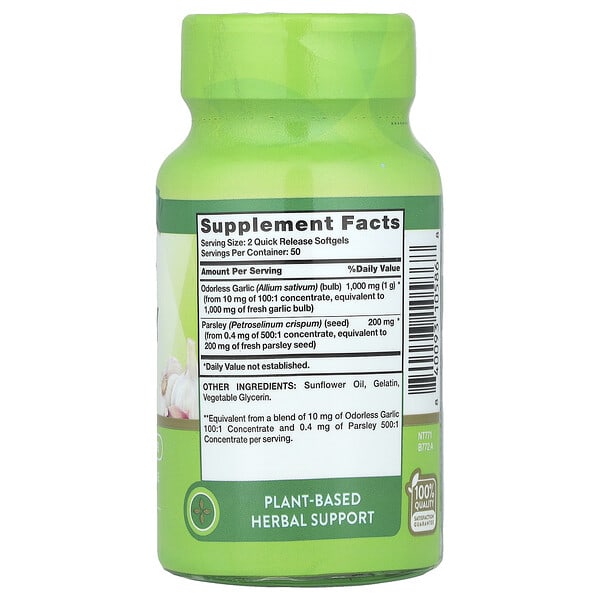 Alternative view of Nature's Truth, Odorless Garlic Plus Parsley, 100 Quick Release Softgels
