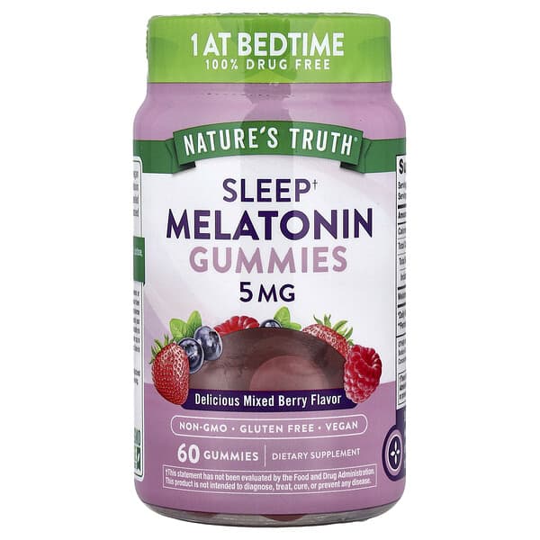 Nature's Truth, Sleep Melatonin Gummies, Delicious Mixed Berry, 5 mg, 60 Gummies