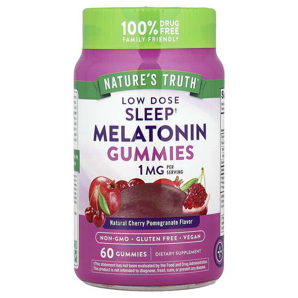 Nature's Truth, Sleep Melatonin Gummies, Natural Cherry Pomegranate, 1 mg, 60 Gummies