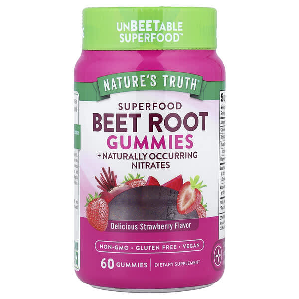 Nature's Truth, Superfood Beet Root Gummies, Delicious Strawberry, 60 Gummies