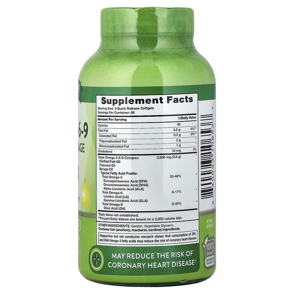 Alternative view of Nature's Truth, Triple Omega 3-6-9, Fish, Flax, Borage, 200 Quick Release Softgels