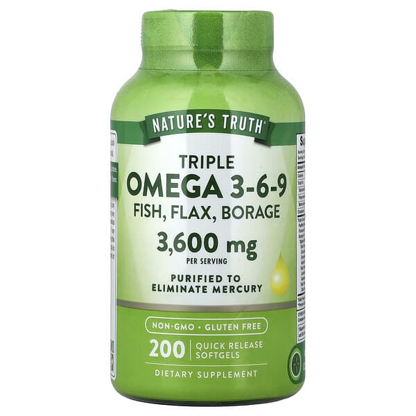 Nature's Truth, Triple Omega 3-6-9, Fish, Flax, Borage, 200 Quick Release Softgels